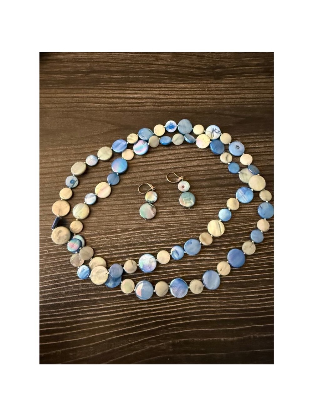 Artisan Shell Blue and Cream Mother-of-Pearl  Necklace & Earrings Set